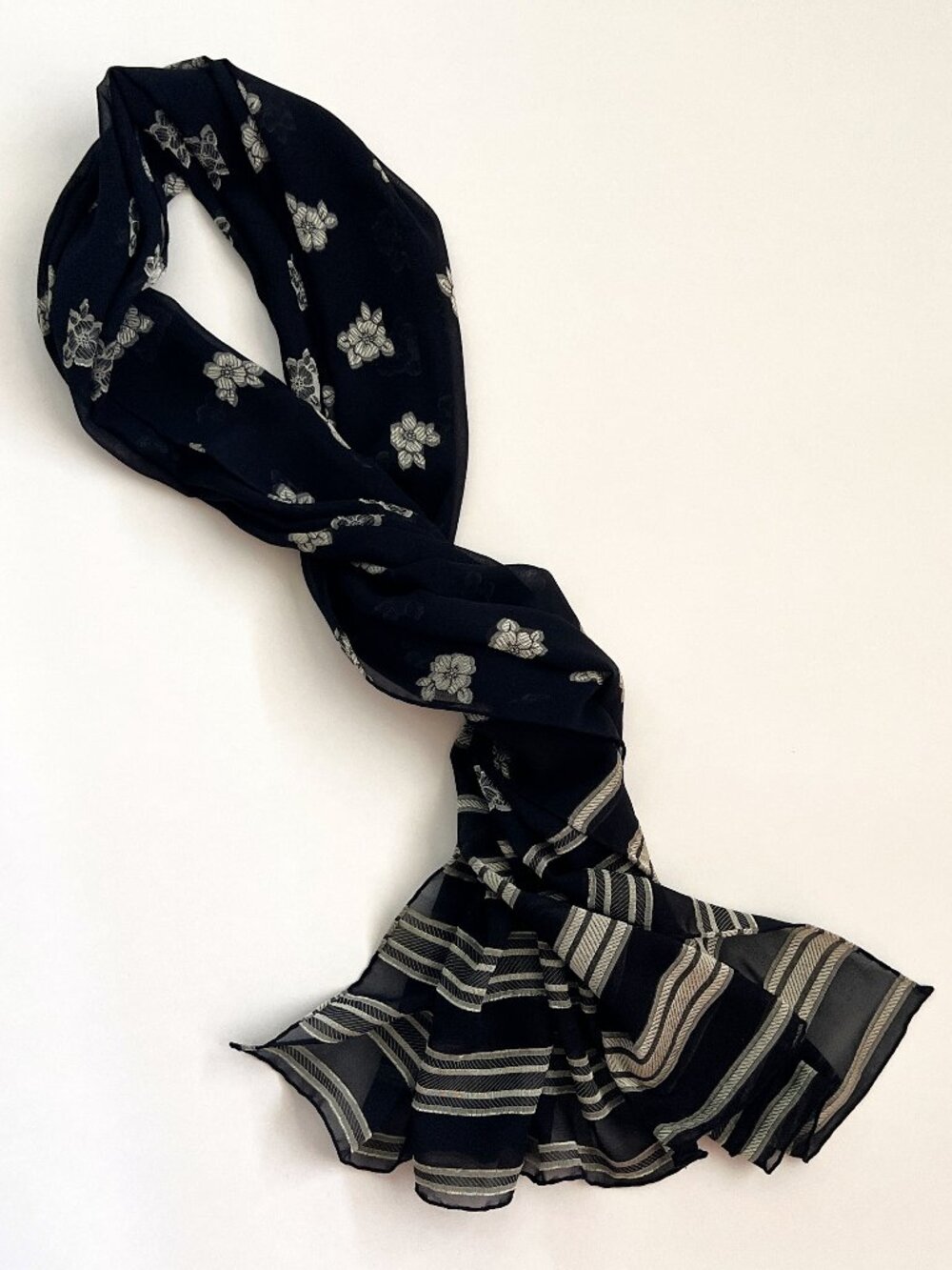 GIORGIO ARMANI Black Silk Blend Scarf Shawl Wrap 66" X 25" Floral Jacquard New